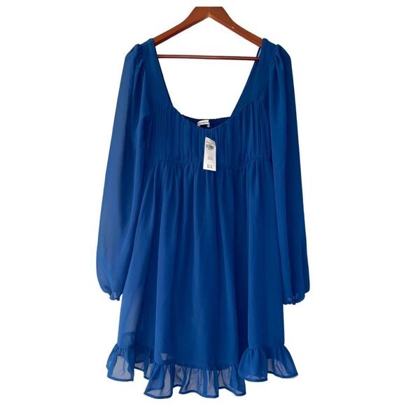 NWT Abercrombie Long-Sleeve Ruched Babydoll Mini Dress Size MT - Picture 3 of 7